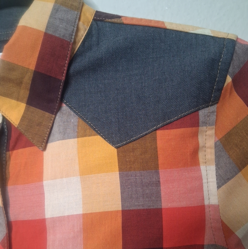 Platini Jeans Cougar Button Up Shirt Womens Multicolor Plaid Western Cowgirl M - Picture 5 of 15